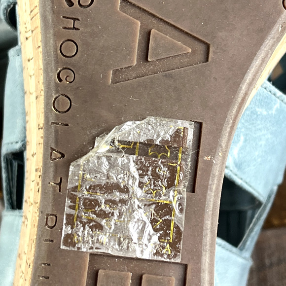 Chocolat Blu Wedge Sandals 9.5 Turquoise Leather Woven Slip On Open Toe - Picture 10 of 12